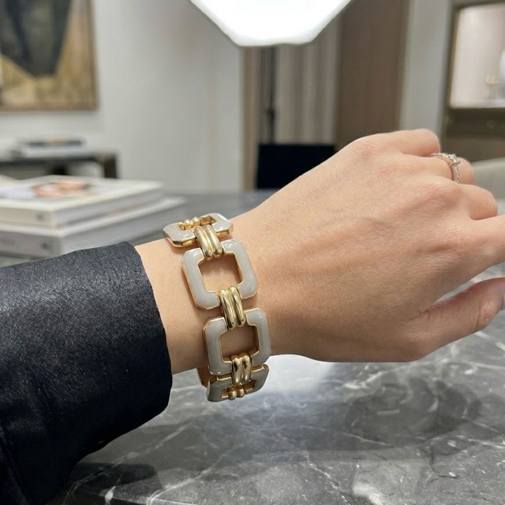 J. Crew Grey Enamel Gold Tone Square Chain Bracelet
